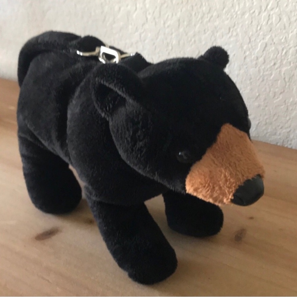 WishPets Plush Black Bear Purse Attached Handle and Pocket Pouch
